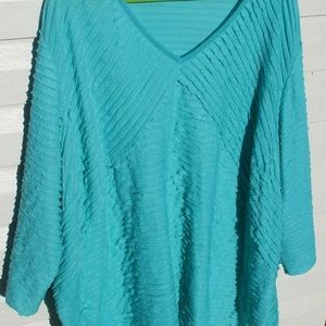 Catherine’s Aqua ruffled eyelash top tag is cut but it is a size 4x  , EUC